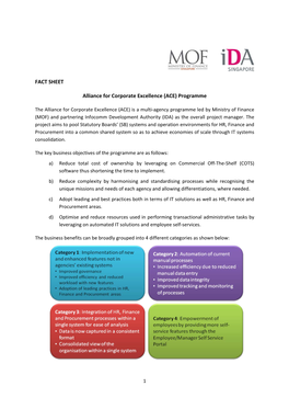 FACT SHEET Alliance for Corporate Excellence (ACE) Programme