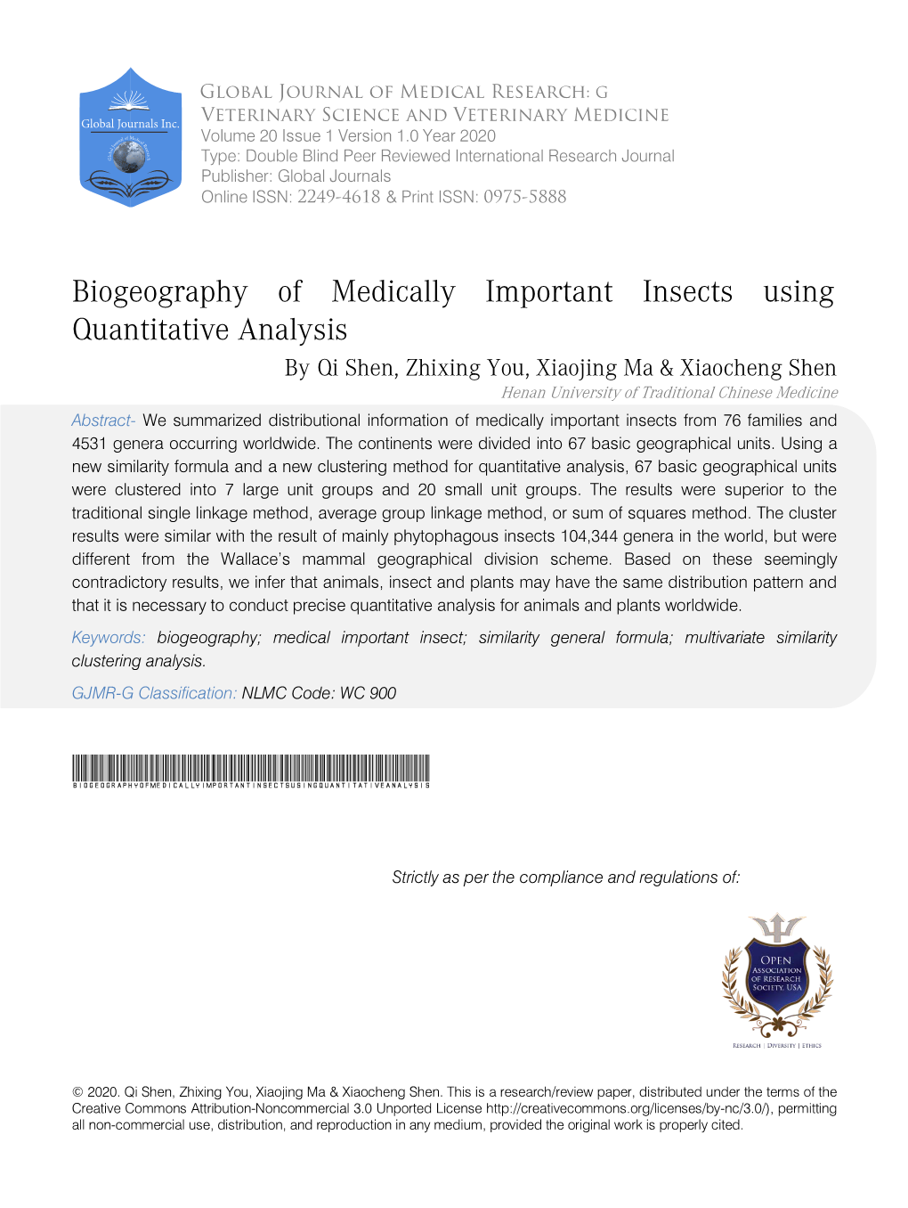 Biogeography of Medically Important Insects Using Quantitative Analysis