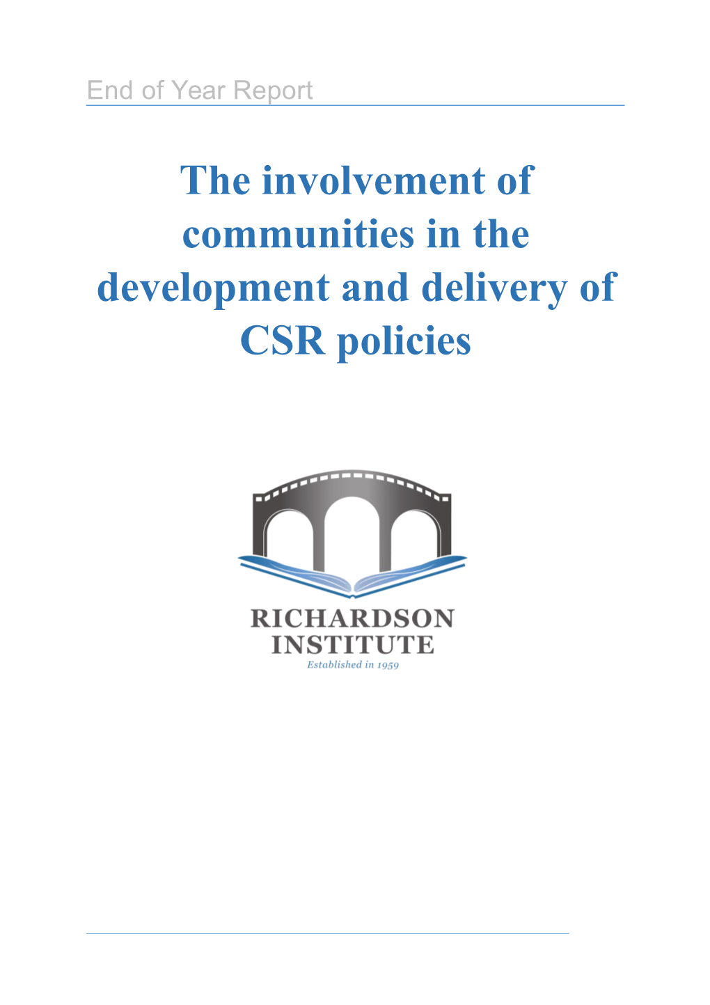 The Involvement of Communities in the Development and Delivery of CSR Policies
