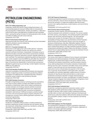 Petroleum Engineering (PETE) | 1