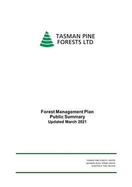 Forest Management Plan Public Summary Updated March 2021