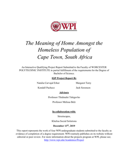 The Meaning of Home Amongst the Homeless Population of Cape Town, South Africa