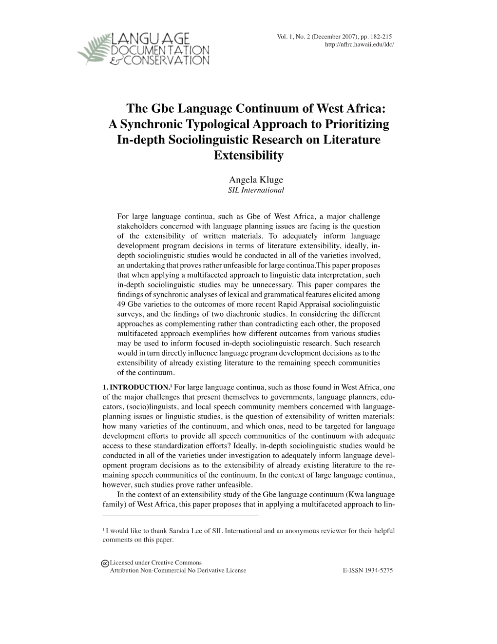 The Gbe Language Continuum of West Africa: a Synchronic Typological Approach to Prioritizing In-Depth Sociolinguistic Research on Literature Extensibility