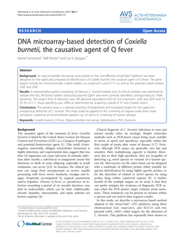 DNA Microarray-Based Detection of Coxiella Burnetii, the Causative Agent of Q Fever Gernot Schmoock1, Ralf Ehricht2 and Lisa D Sprague1*