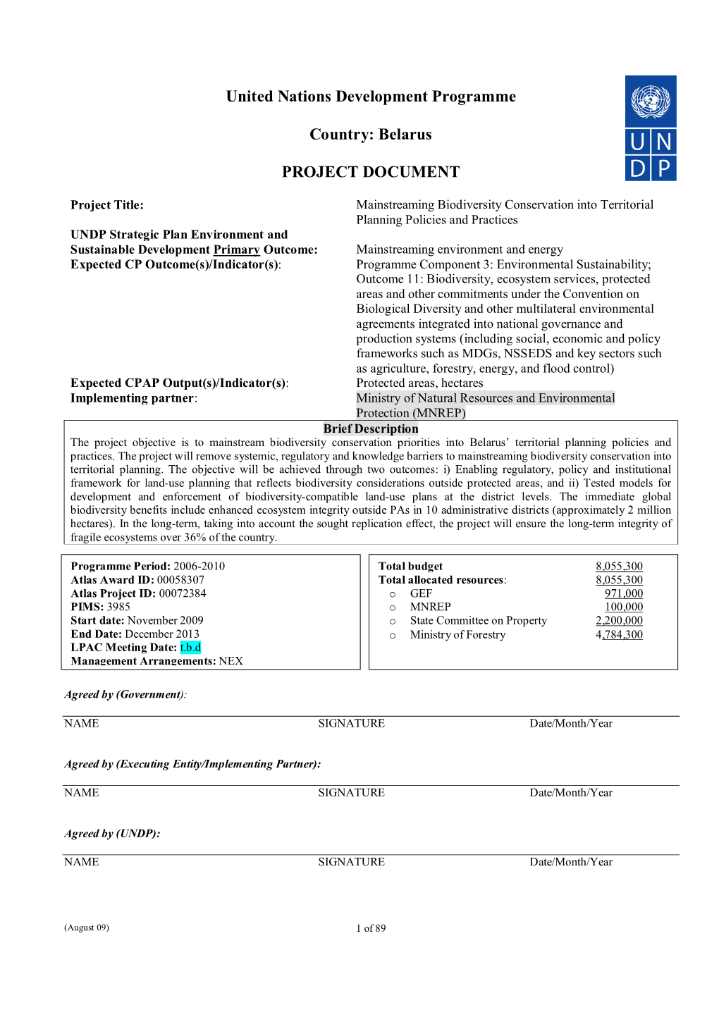 Belarus PROJECT DOCUMENT