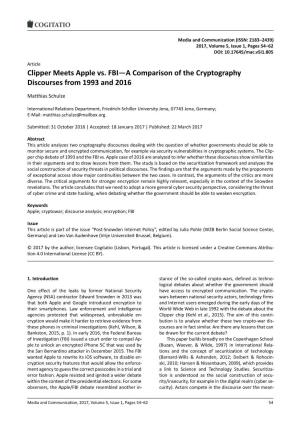 Clipper Meets Apple Vs. FBI—A Comparison of the Cryptography Discourses from 1993 and 2016