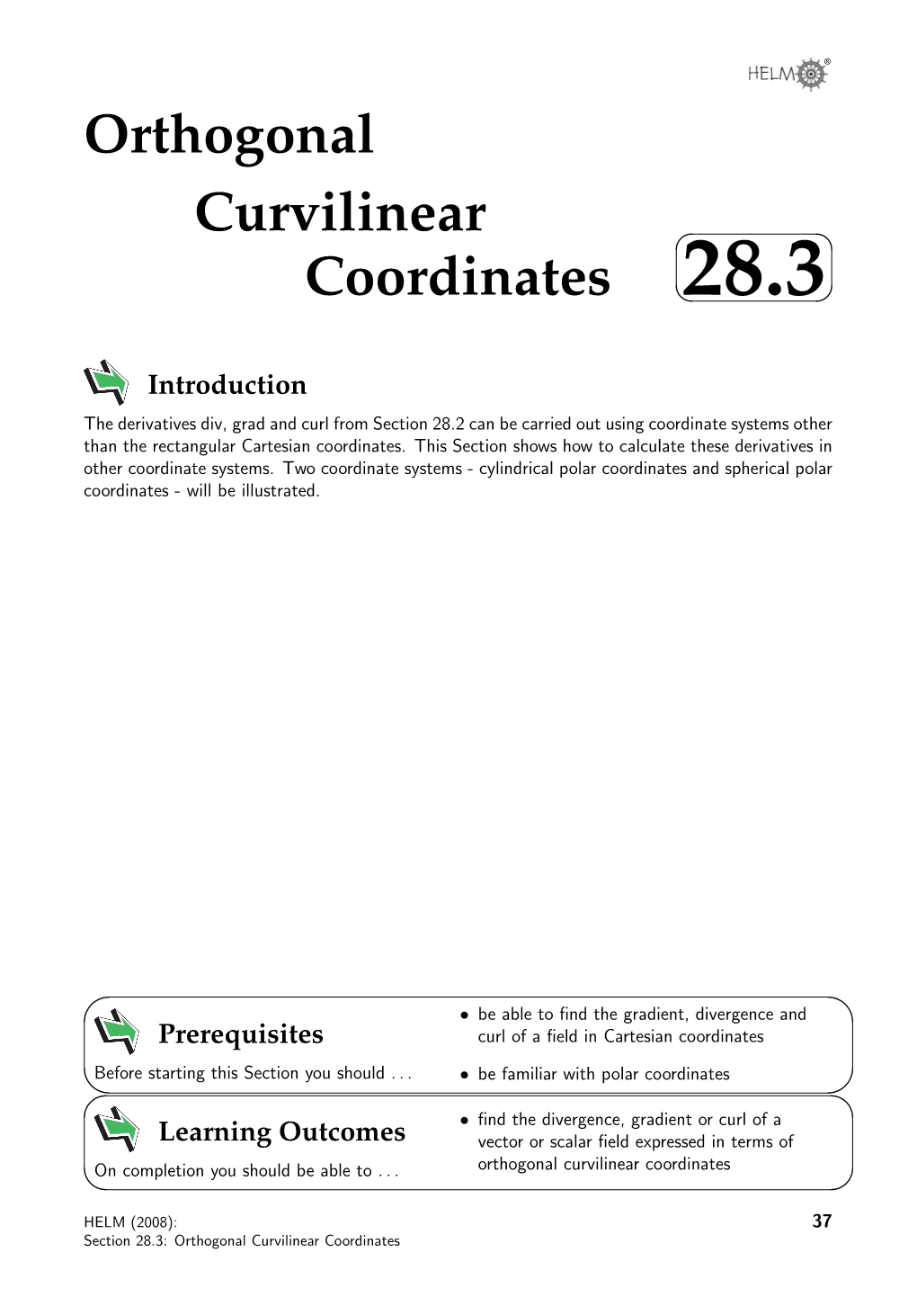 Orthogonal Curvilinear Coordinates 28.3   