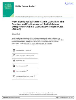 From Islamic Radicalism to Islamic Capitalism: the Promises and Predicaments of Turkish-Islamic Entrepreneurship in a Capitalist System (The Case of İGİAD)