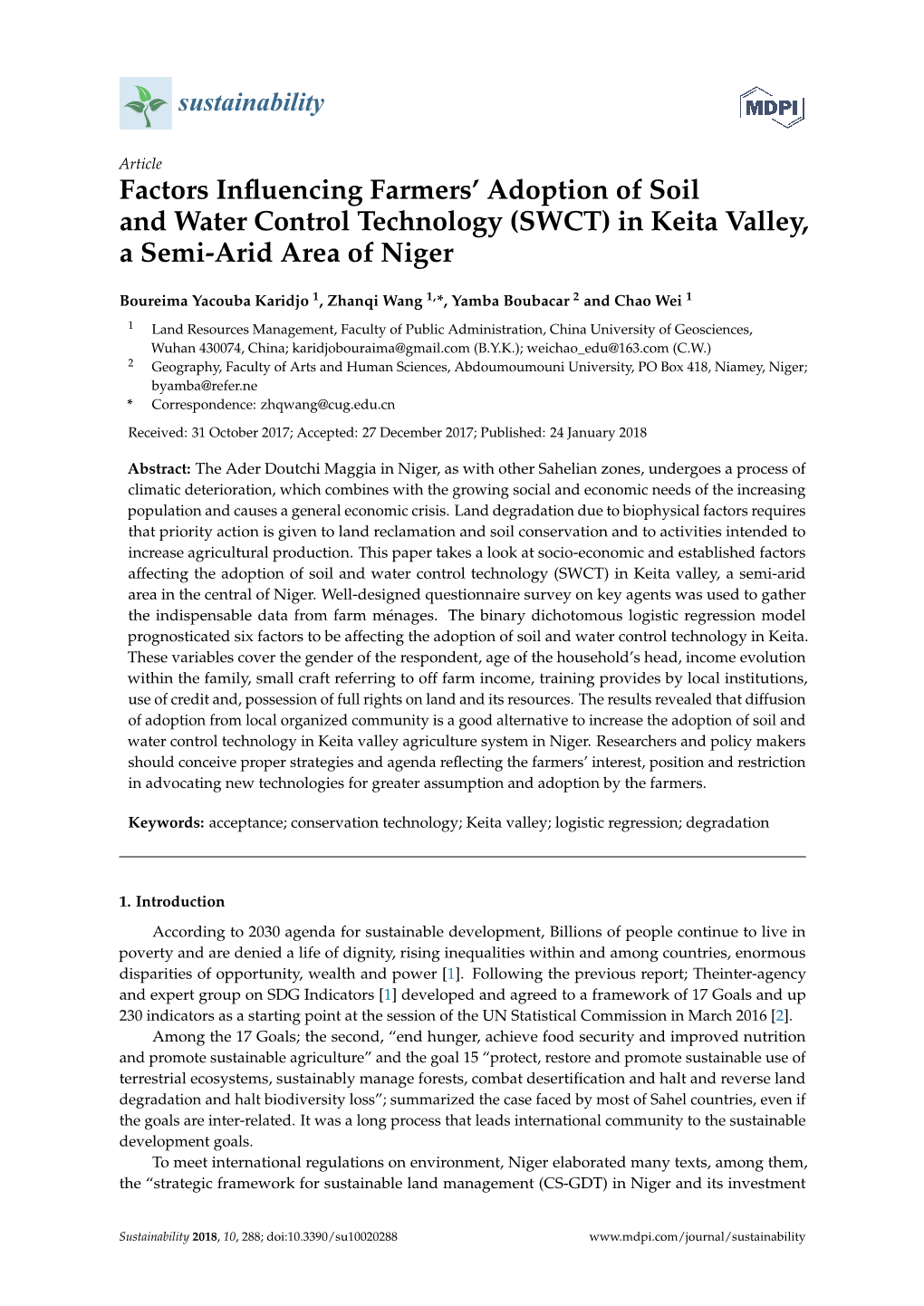 Factors Influencing Farmers' Adoption of Soil and Water Control Technology