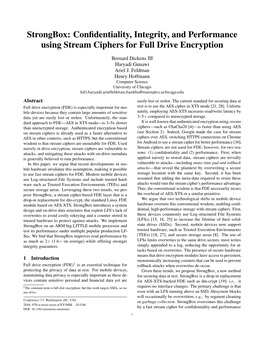 Strongbox: Conﬁdentiality, Integrity, and Performance Using Stream Ciphers for Full Drive Encryption