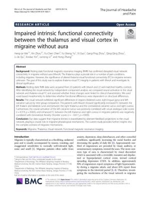 Impaired Intrinsic Functional Connectivity Between the Thalamus