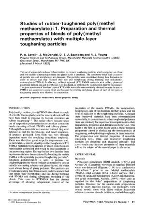 Studies of Rubber-Toughened Poly(Methyl Methacrylate) : 1