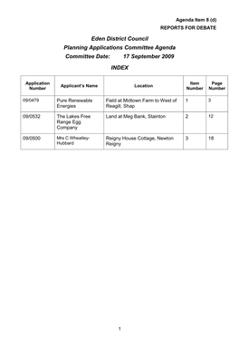 Planning Agenda 17 September 2009