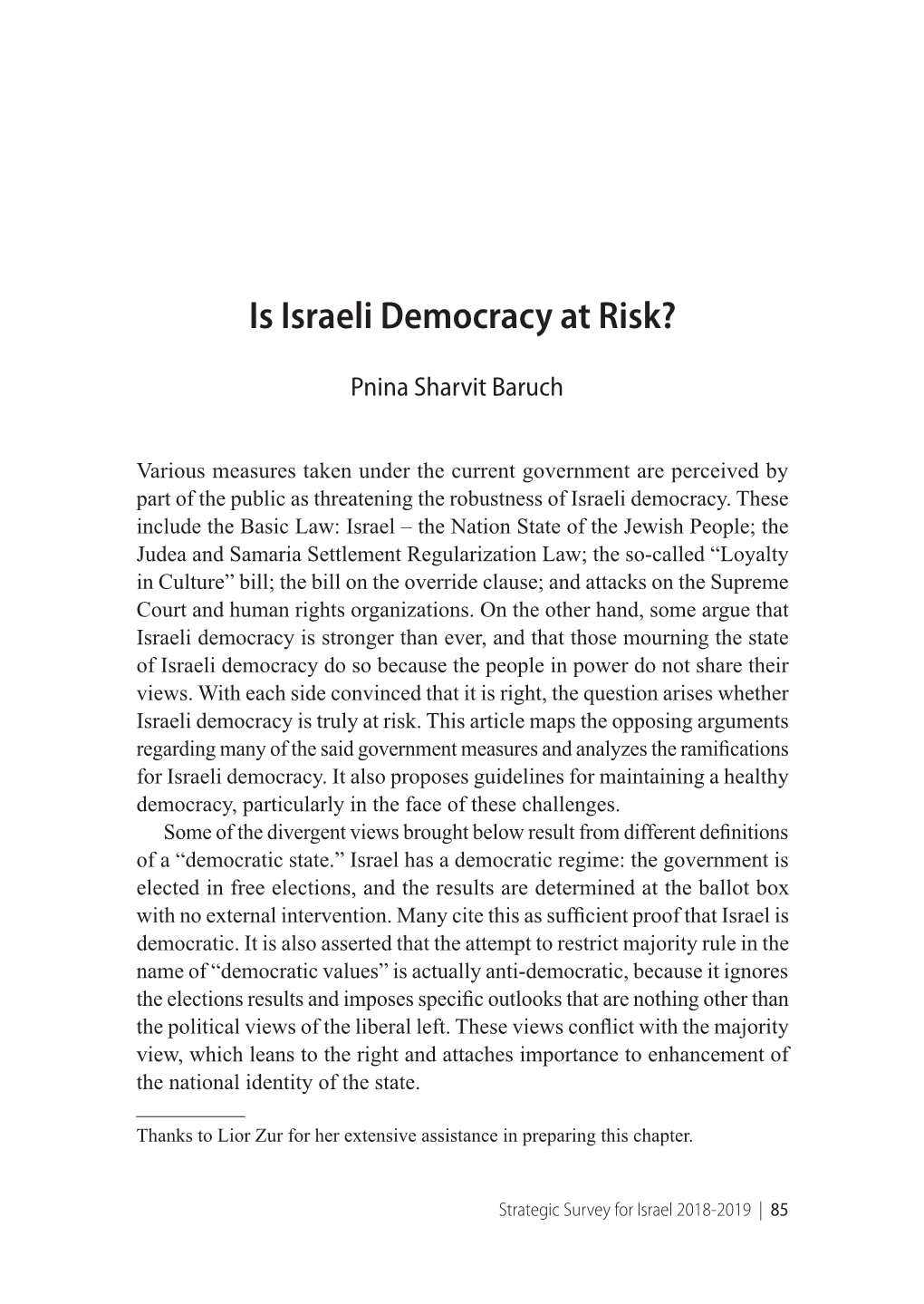 Is Israeli Democracy at Risk?