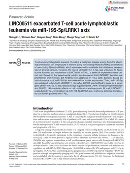 LINC00511 Exacerbated T-Cell Acute Lymphoblastic Leukemia Via Mir-195-5P/LRRK1 Axis