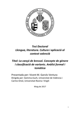 Tesi Doctoral Llengua, Literatura. Cultura I Aplicació Al Context Valencià Títol