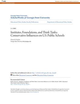 Institutes, Foundations, and Think Tanks: Conservative Influences On