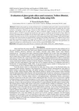 Evaluation of Glass-Grade Silica Sand Resources, Nellore District, Andhra Pradesh, India Using GIS