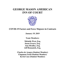 COVID 19 Factors and Force Majeure in Contracts