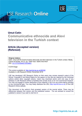 Umut Cetin Communicative Ethnocide and Alevi Television in the Turkish Context