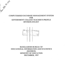 Computerised Database Management System for Government College Teacher's Profile Division-Sylhet
