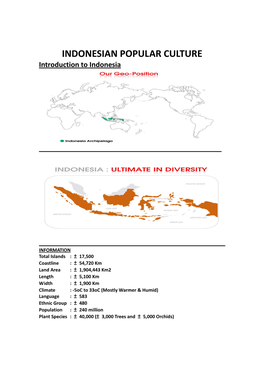 INDONESIAN POPULAR CULTURE Introduction to Indonesia