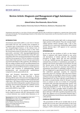 Diagnosis and Management of Igg4 Autoimmune Pancreatitis