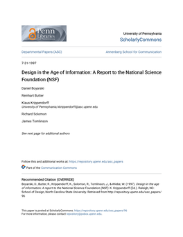 Design in the Age of Information: a Report to the National Science Foundation (NSF)