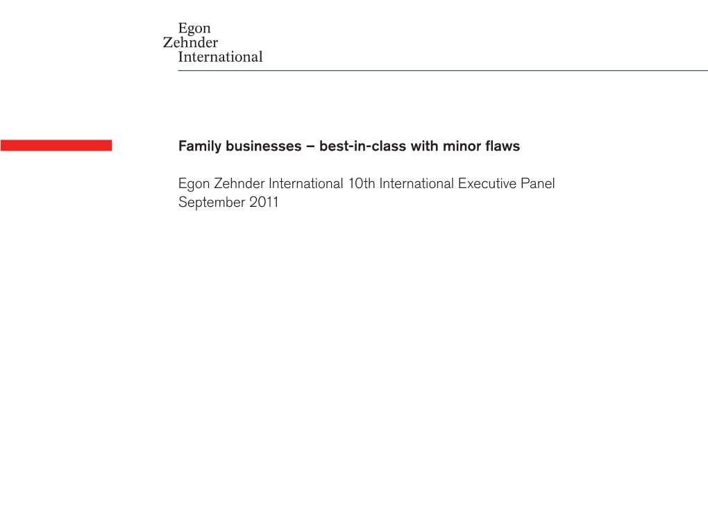 Family Businesses – Best-In-Class with Minor Flaws Egon Zehnder