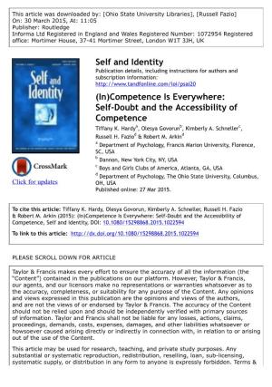 Self-Doubt and the Accessibility of Competence Tiffany K