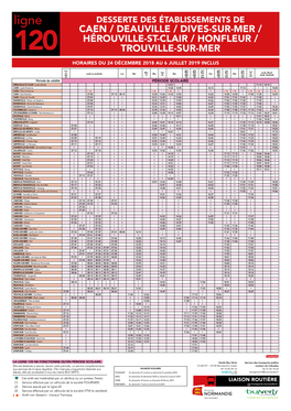 Caen / Deauville / Dives-Sur-Mer / Hérouville-St-Clair / Honfleur / 120 Trouville-Sur-Mer Horaires Du 24 Décembre 2018 Au 6 Juillet 2019 Inclus