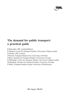 The Demand for Public Transport: a Practical Guide
