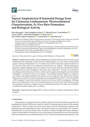 Topical Amphotericin B Semisolid Dosage Form for Cutaneous Leishmaniasis: Physicochemical Characterization, Ex Vivo Skin Permeation and Biological Activity
