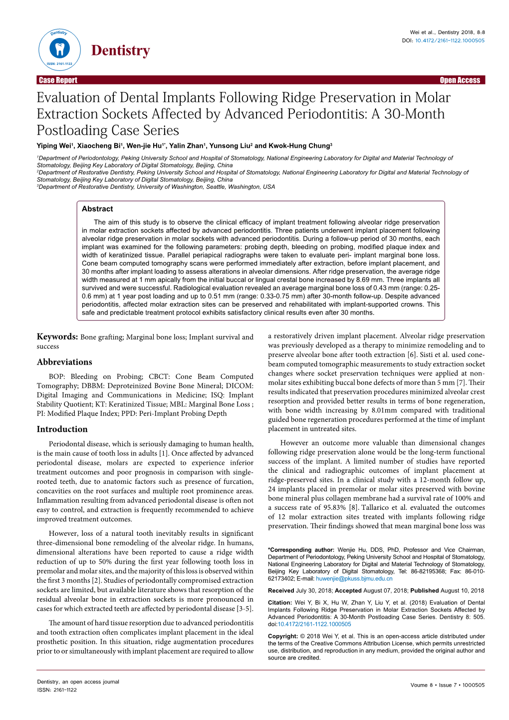 Evaluation of Dental Implants Following Ridge Preservation In