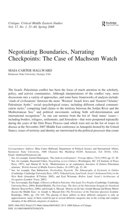 Negotiating Boundaries, Narrating Checkpoints: the Case Of
