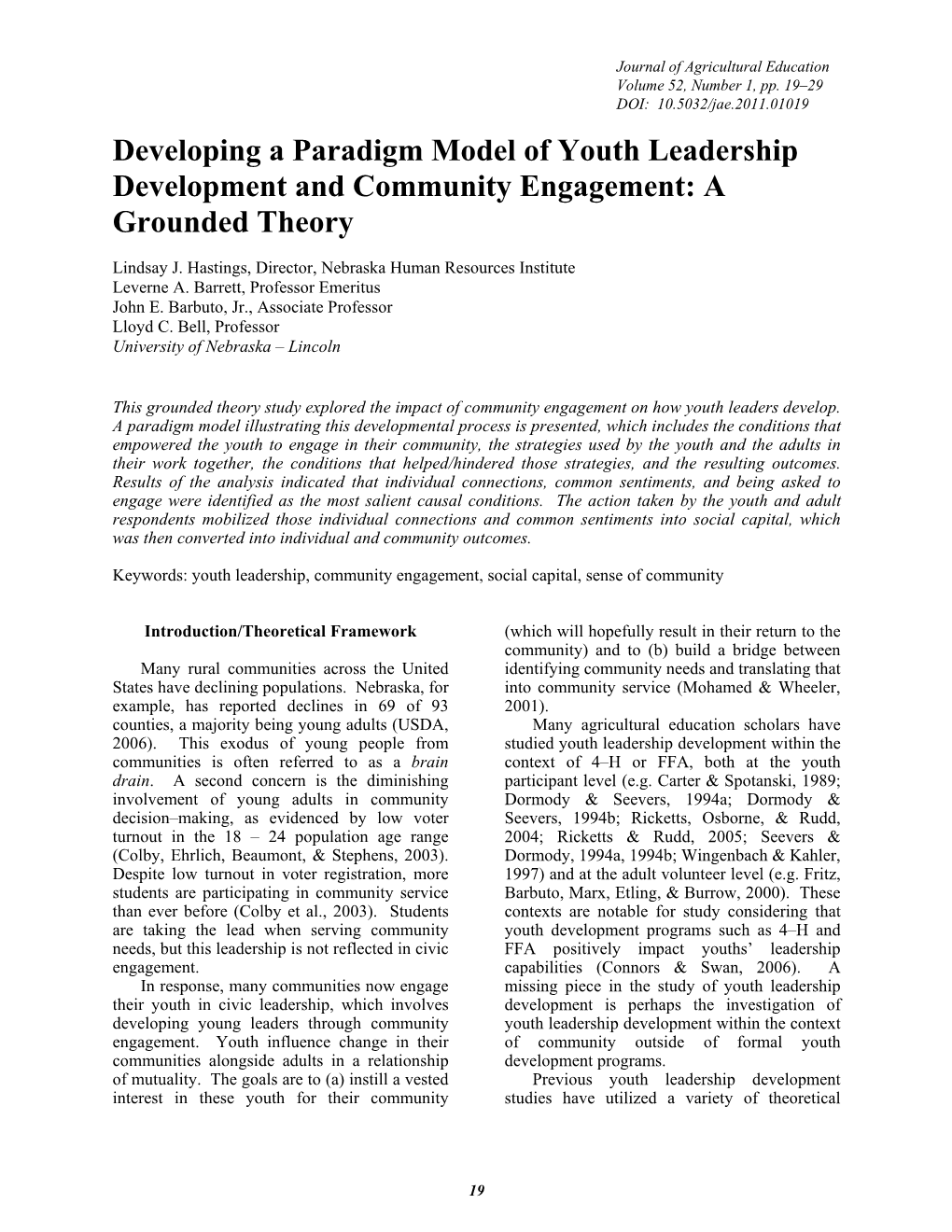 Developing a Paradigm Model of Youth Leadership Development and Community Engagement: a Grounded Theory