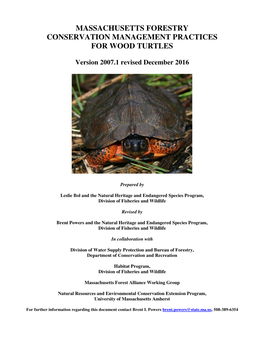 Massachusetts Forestry Conservation Management Practices for Wood Turtles