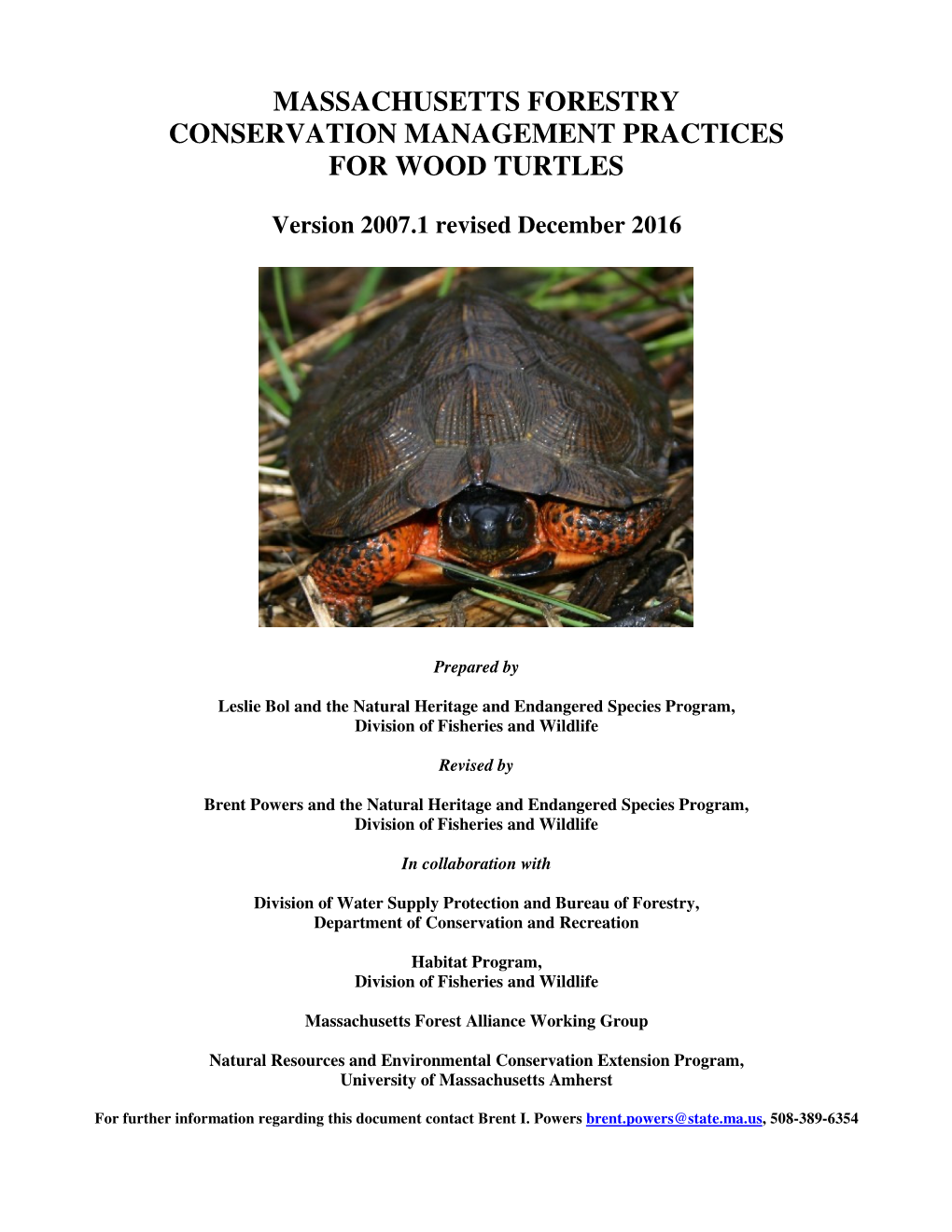 Massachusetts Forestry Conservation Management Practices for Wood Turtles