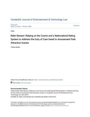 Relying on the Courts and a Nationalized Rating System to Address the Duty of Care Owed to Amusement Park Attraction Guests