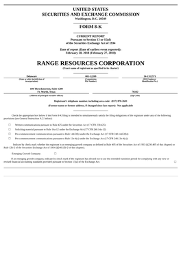 RANGE RESOURCES CORPORATION (Exact Name of Registrant As Specified in Its Charter)