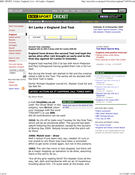 BBC SPORT | Cricket | England | Live - Sri Lanka V England
