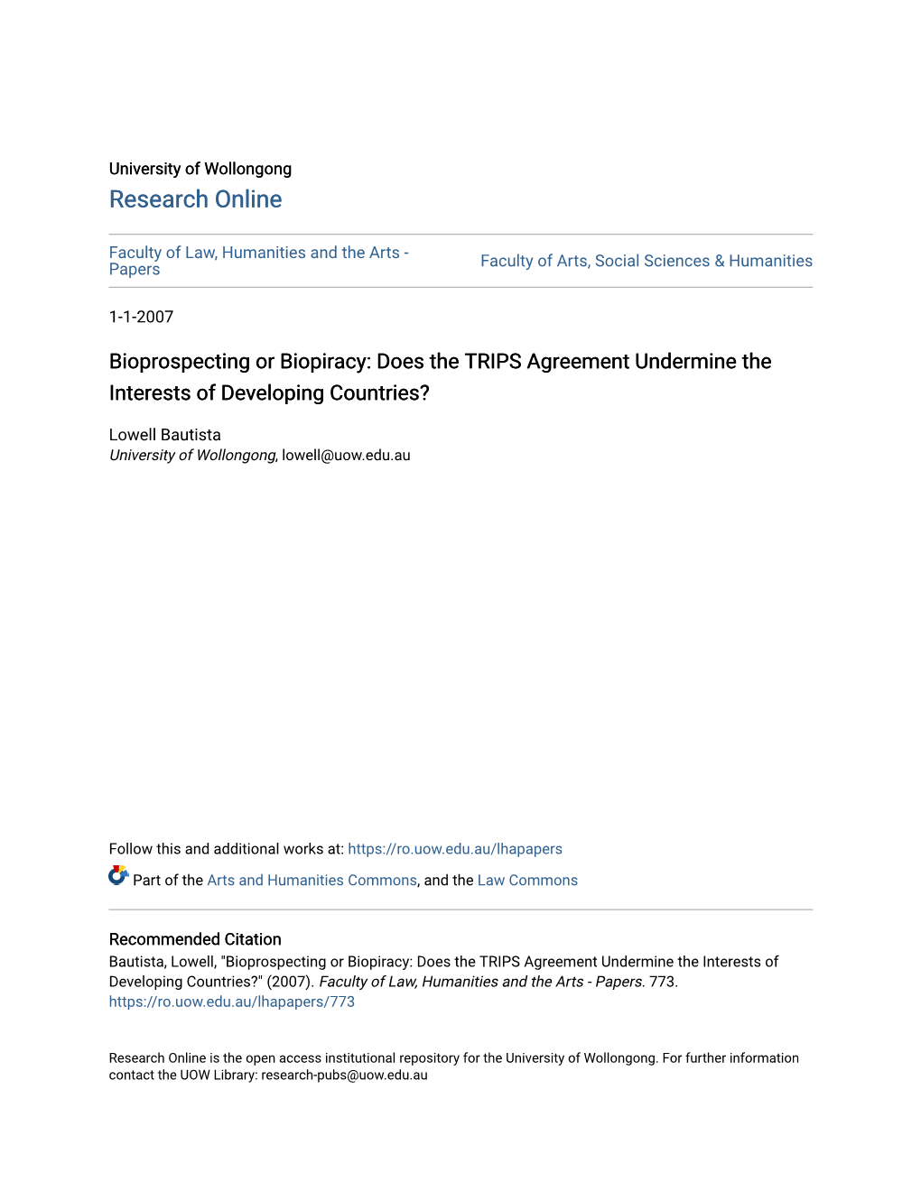 Bioprospecting Or Biopiracy: Does the TRIPS Agreement Undermine the Interests of Developing Countries?