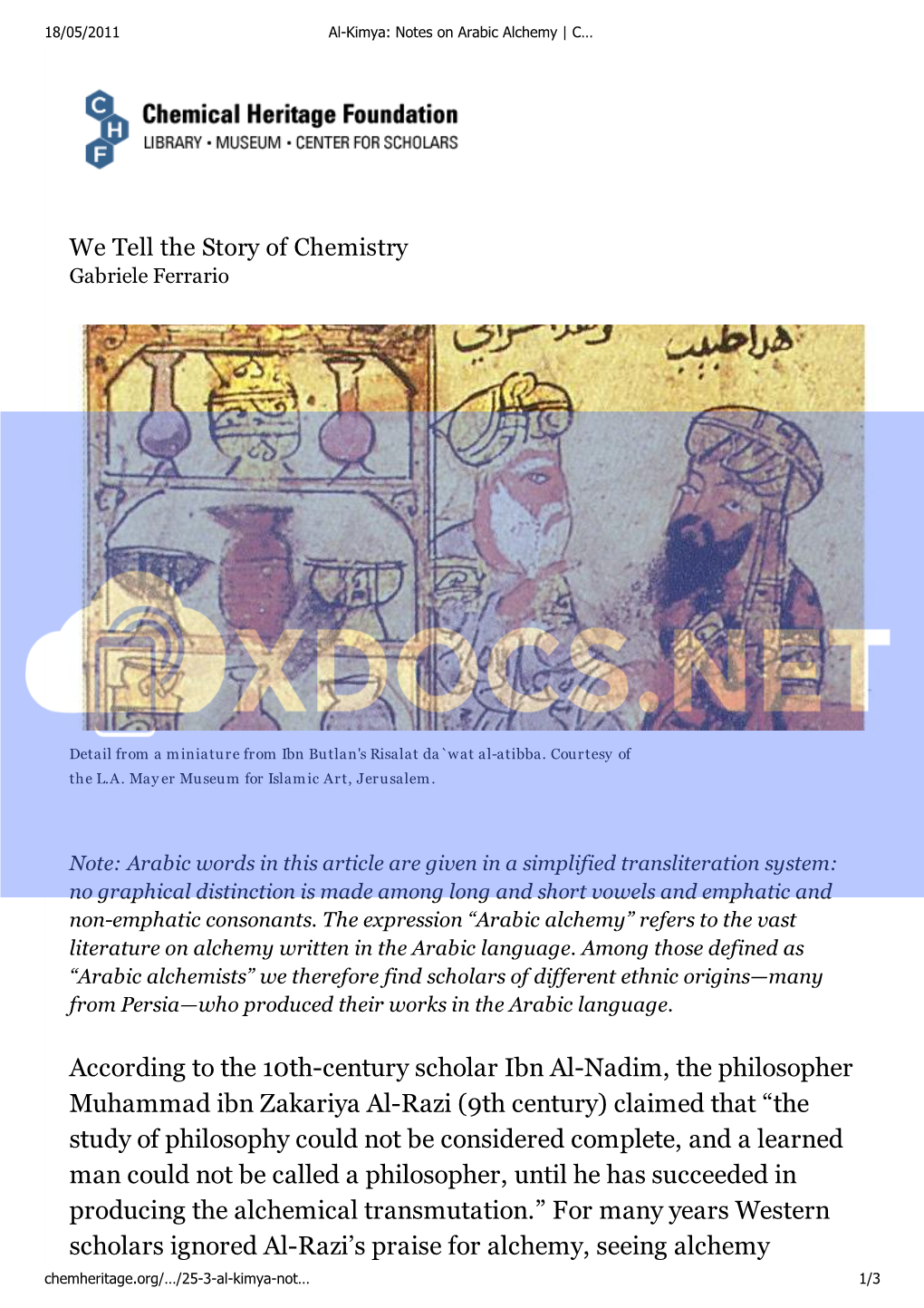 Al-Kimya Notes on Arabic Alchemy Chemical Heritage