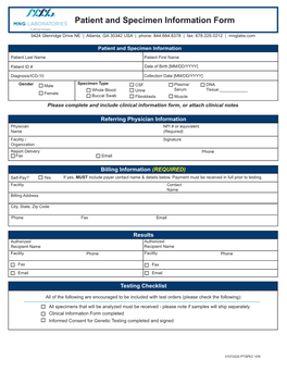 Patient and Specimen Information Form