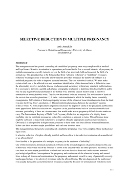 Selective Reduction in Multiple Pregnancy