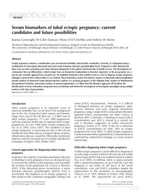Serum Biomarkers of Tubal Ectopic Pregnancy: Current Candidates and Future Possibilities