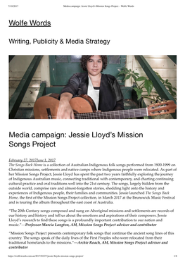 Jessie Lloyd's Mission Songs Project
