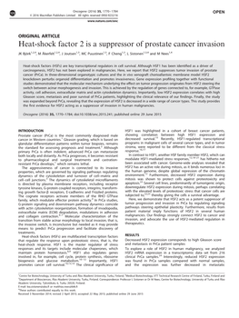 Heat-Shock Factor 2 Is a Suppressor of Prostate Cancer Invasion