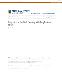 Migration in the 20Th Century with Emphasis on Spain Jonathan Howard