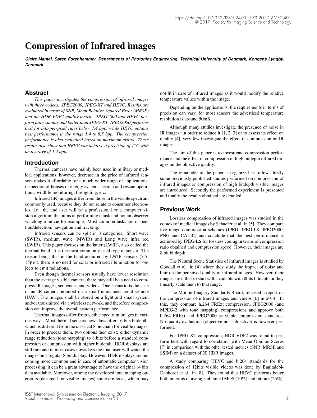 Compression of Infrared Images